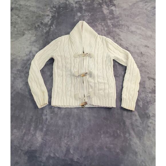 Ralph Lauren Sz L Cardigan Beige Sweater Cable Knit Toggle Cotton Women's C20-44 - Picture 1 of 9